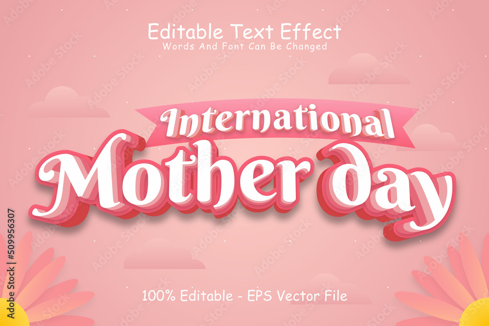 International Mother Day Editable Text Effect 3 Dimension Emboss Cartoon Style