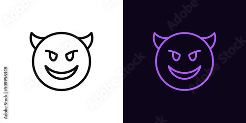 Outline devil emoji icon, with editable stroke Fototapet