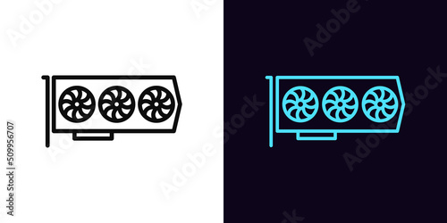 Outline graphic card icon, with editable stroke. Gaming video card, GPU device pictogram. Graphic processor for PC