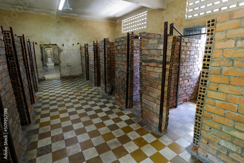 Cells used as torture chambers are seen in the former Tuol Sleng S-21 prison and interrogation center of the Khmer Rouge regime, which is now a museum in Phnom Penh, Cambodia. photo