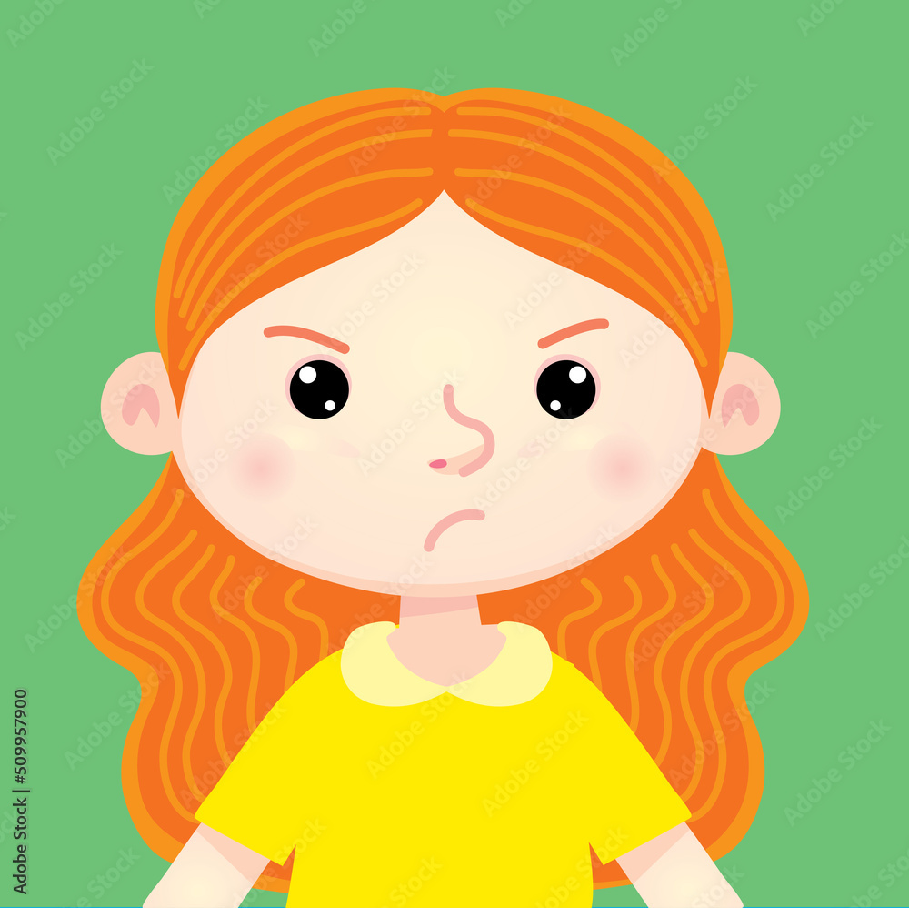 orange-haired girl with a very angry face