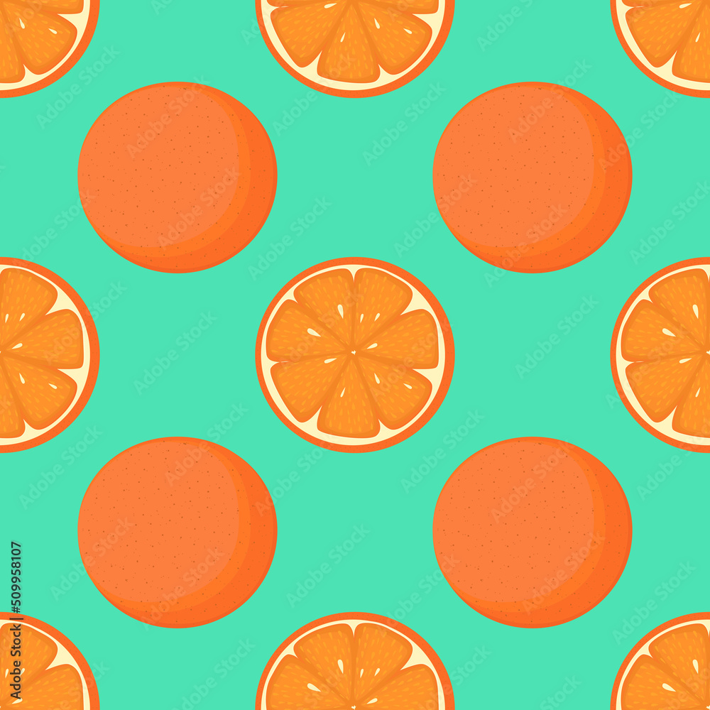 Juicy orange vegan fruit vector flat seamless pattern Juicy orange vegan fruit vector flat seamless pattern
