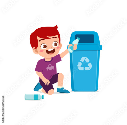 little kid throw trash to trash bin