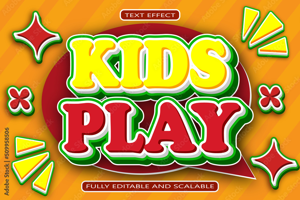 Kids Play Editable Text Effect 3 Dimension Emboss Cartoon Style