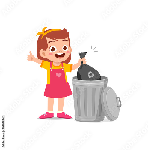 little kid throw trash to trash bin