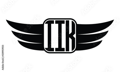 IIK three Letter Wings Flying Initial wing symbol minimalist creative concept flag icon professional logo design Vector template photo