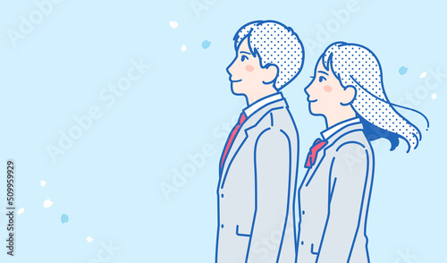 未来を見つめる男女の学生のシンプルなベクターイラスト素材