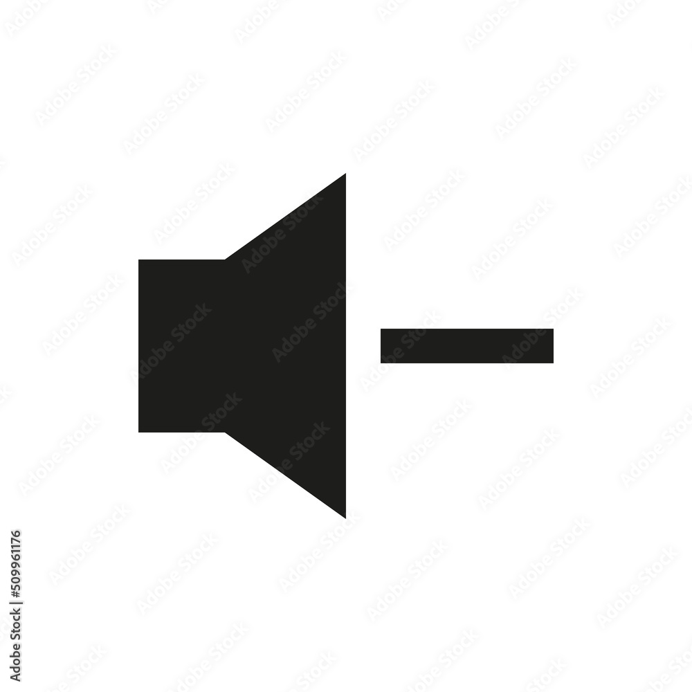 Volume down solid icon. Speaker sound minus glyph vector symbol. Volume down solid icon. Speaker sound minus glyph vector symbol.