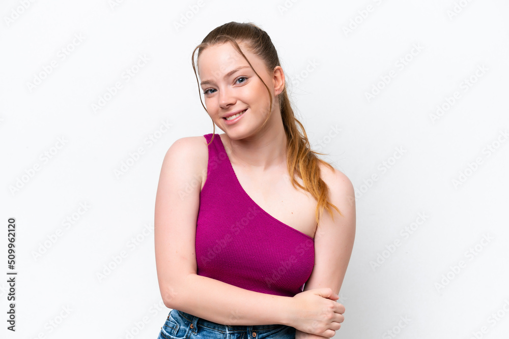 Young caucasian girl isolated on white background laughing Young caucasian girl isolated on white background laughing