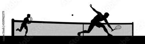 Tennis Men Playing Match Silhouette Players Scene