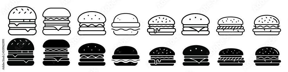 Burger icon vector set. fast food illustration sign collection. food symbol.