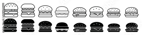 Burger icon vector set. fast food illustration sign collection. food symbol.