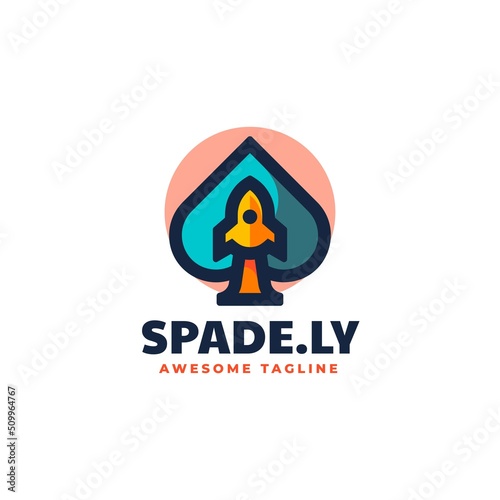 Vector Logo Illustration Spade Rocket Simple Mascot Style.