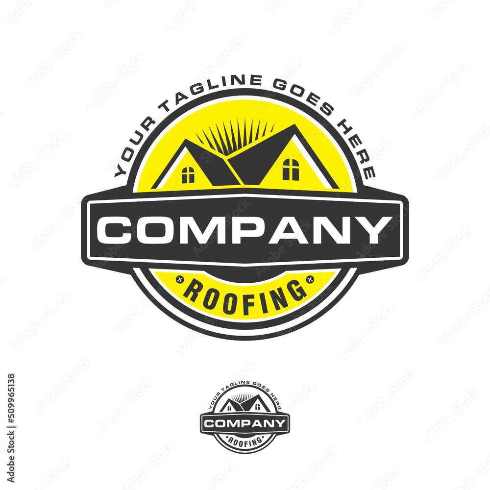 Vector graphic of roof emblem logo circle perfect for roofing construction company