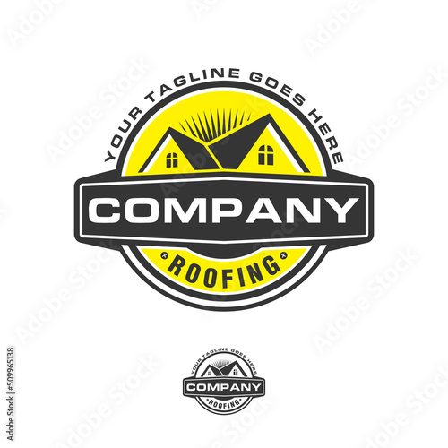 Vector graphic of roof emblem logo circle perfect for roofing construction company