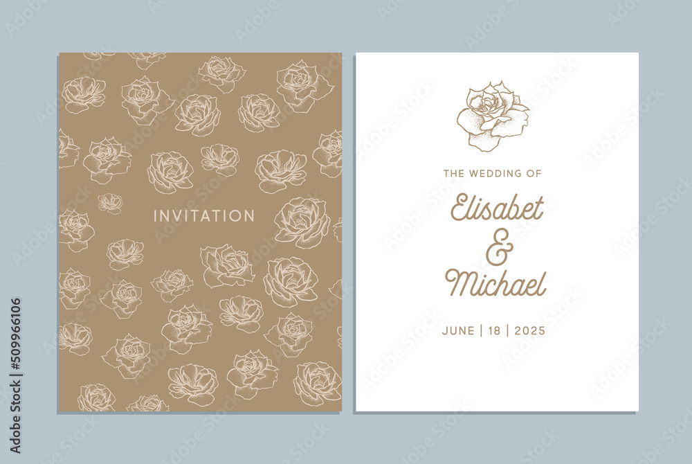 Wedding invitation template, Hand drawn, vector.