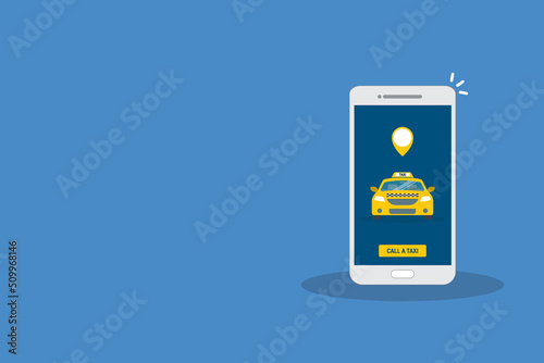 Taxi online service on mobile application with yellow taxicab and location. Get a taxi. Concept for order taxi service.