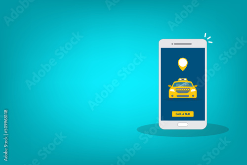 Taxi online service on mobile application with yellow taxicab and location. Get a taxi. Concept for order taxi service.