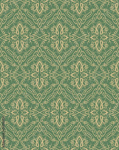 Vintage delicate seamless pattern. Symmetric antique wallpaper. Vector repeating elegant ornament.