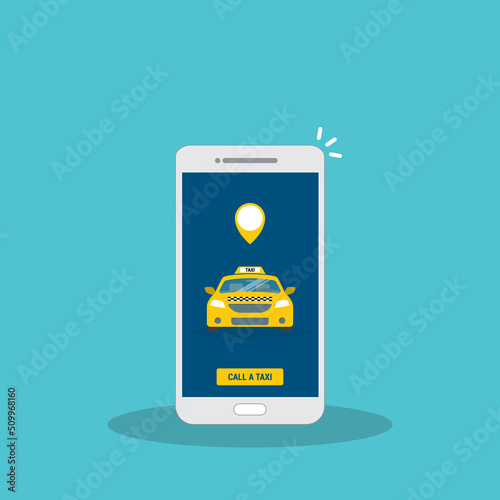 Taxi online service on mobile application with yellow taxicab and location. Get a taxi. Concept for order taxi service.