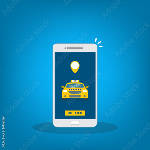 Taxi online service on mobile application with yellow taxicab and location. Get a taxi. Concept for order taxi service.