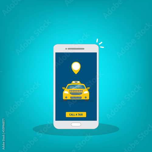 Taxi online service on mobile application with yellow taxicab and location. Get a taxi. Concept for order taxi service.