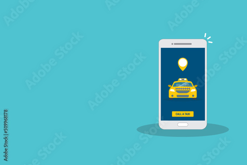 Taxi online service on mobile application with yellow taxicab and location. Get a taxi. Concept for order taxi service.