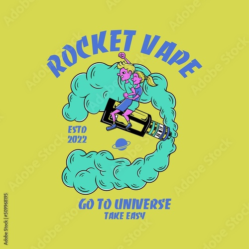 Vape smoke rocket with couple vector illustration