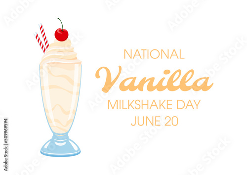 National Vanilla Milkshake Day vector. Glass of milkshake with cherry on top icon isolated on a white background. Delicious vanilla sundae vector. June 20. Important day