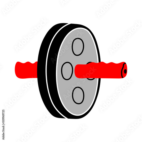 Hand drawn modern flat style vector illustration of wheel rollout, isolated on the white background. Design sport, gym, fitness, healthy lifestyle element for logo, emblem, sign, poster, card, banner.