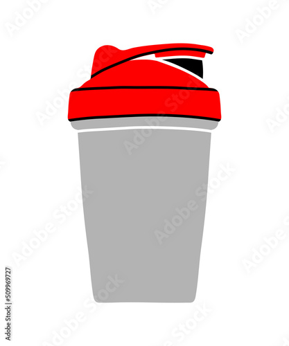 Hand drawn modern flat style vector illustration of protein shaker isolated on white background. Design sport, gym, fitness, healthy lifestyle for logo, emblem, sign, poster.