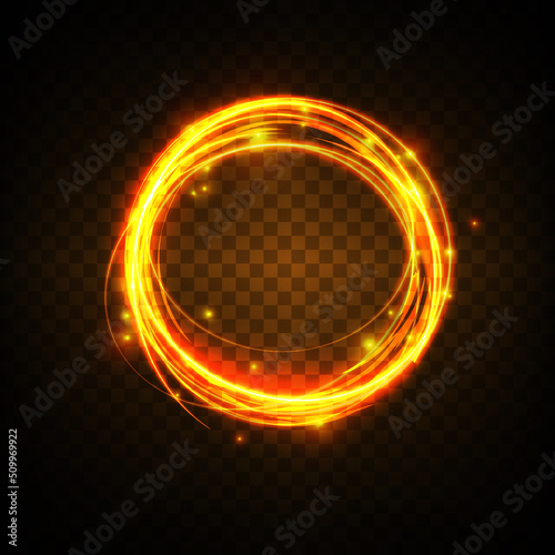 Golden glowing shiny spiral lines effect vector background. EPS10. Abstract light speed motion effect. Shiny wavy trail. Light painting. Light trail. Vector eps10.