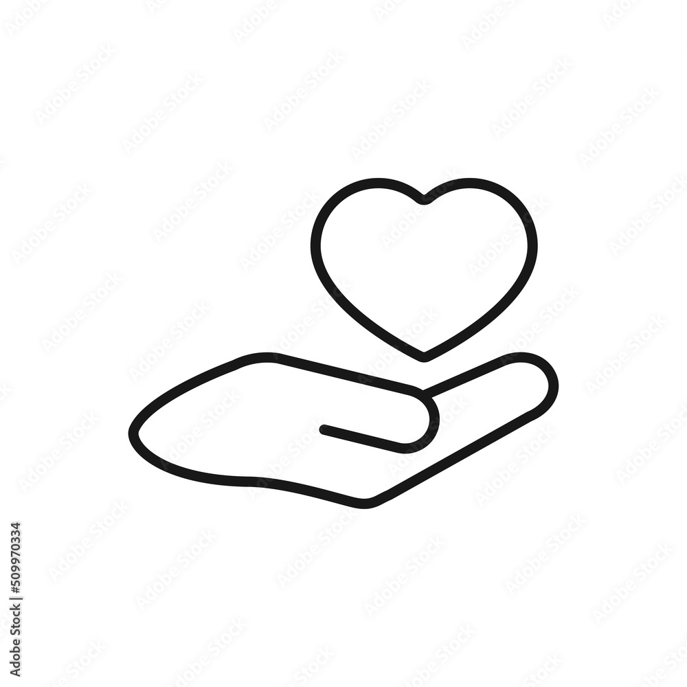 Saving love, line icon, saving family, editable stroke outline icon, high quality vector symbol for mobile app. Heart in hands.