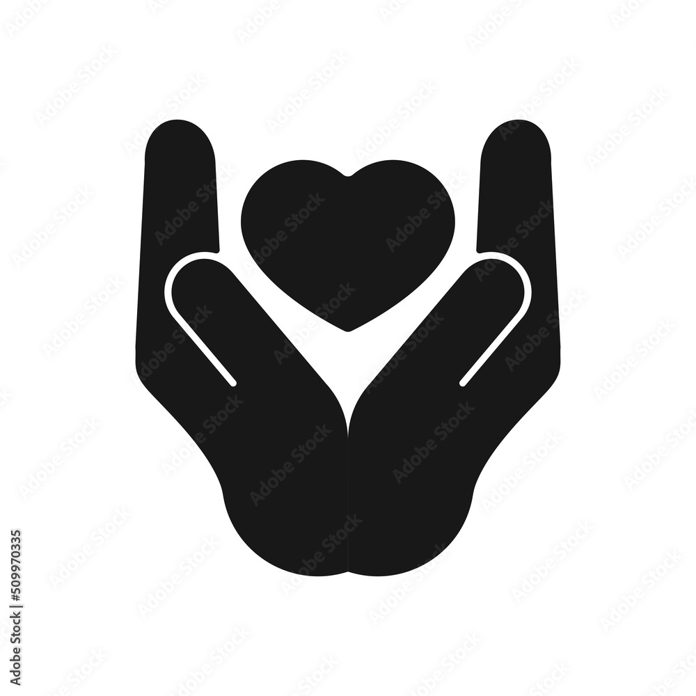 Obraz premium Saving love, silhouette icon, flat vector illustration for UI graphic design. Heart in hands.