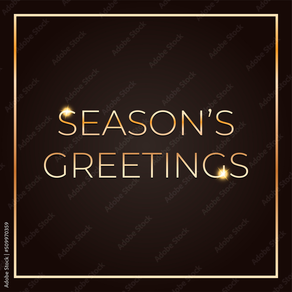 Season's Greetings card template. Golden text with sparkles on a dark background. Vector 10 EPS.