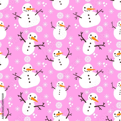 Winter seamless cartoon snowman pattern for kids and gifts and cards and linens and wrapping paper and fabrics
