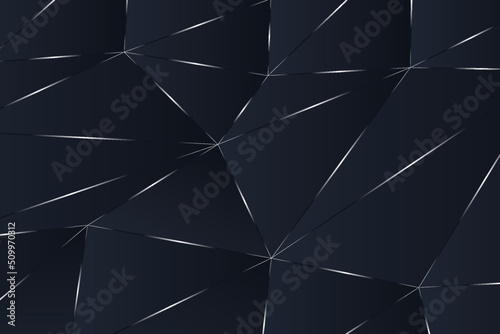 Dark blue background with a luxurious polygonal pattern and silver gradient triangular lines. Low poly shapes luxury reflection lines illustration. Triangle polygons background design