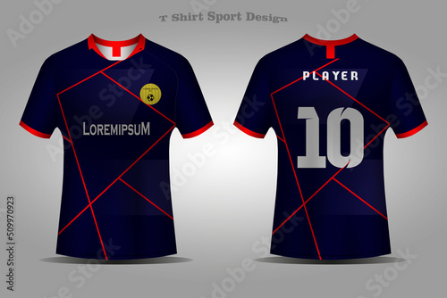 Soccer jersey design for sublimation. t-shirt sport design template, Soccer jersey mockup for football club. Fabric uniform front and back view