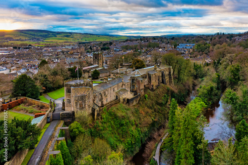 Fototapeta Naklejka Na Ścianę i Meble -  Skipton Castle in December from Drone Point of View