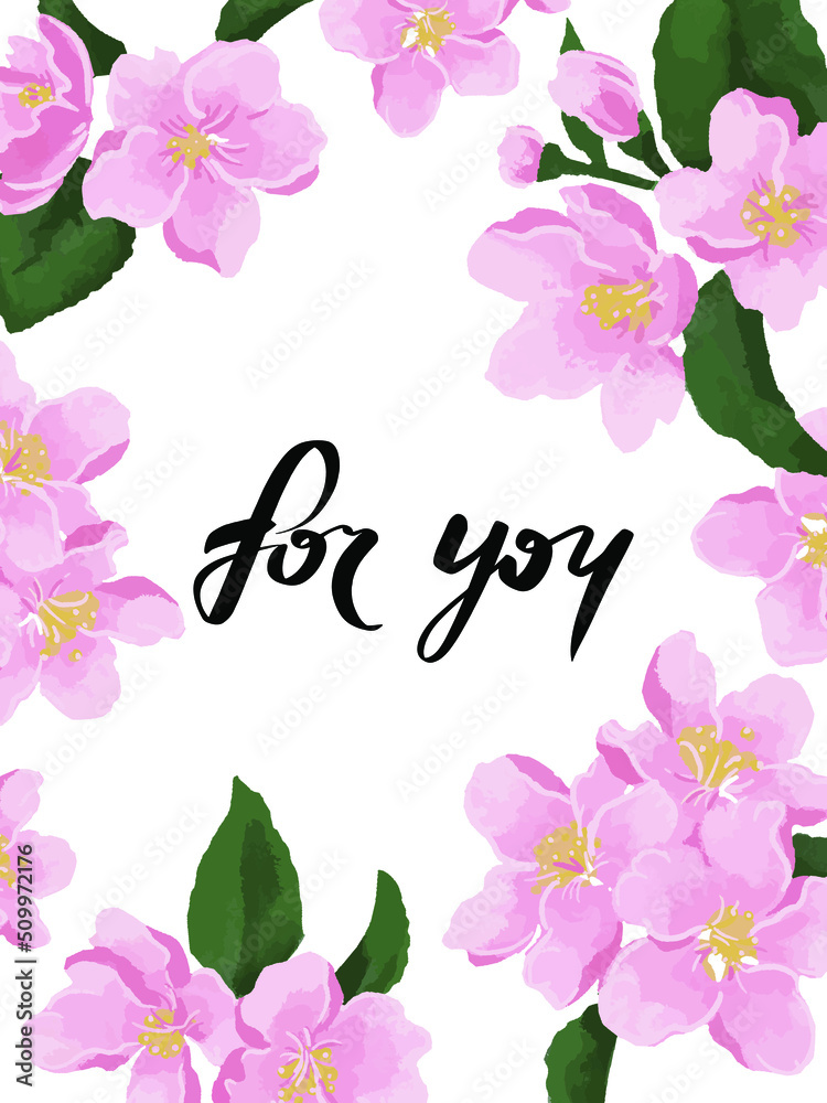 FOR YOU vector card design with beautiful spring flowers FOR YOU vector card design with beautiful spring flowers