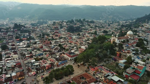 Drone Aerial San Cristobal de Las Casas Chiapas Mexico mountainous City Top View photo