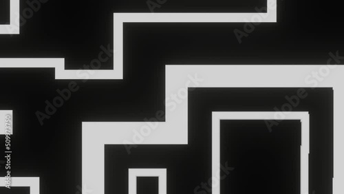 Abstract monochrome continuously moving pattern of simple geometric shapes. Looped animation. Digital background