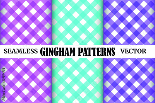 Collection of gingham patterns. Set of classic plaid patterns. Seamless vector multicolored background. Tablecloth patterns for fabric, textile, wrapping etc.