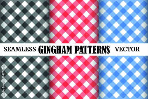 Collection of gingham patterns. Set of classic plaid patterns. Seamless vector multicolored background. Tablecloth patterns for fabric, textile, wrapping etc.