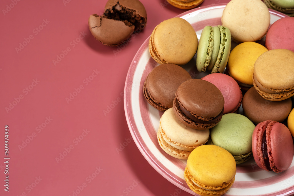Delicious Sweet Colorful Macaroons on a colorful background