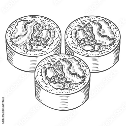 kimbap korea or korean cuisine traditional food isolated doodle hand drawn sketch with outline style