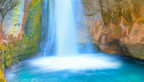Natural pools with blue water in a rocky Sapadere waterfall and canyon - Alanya, Turkey © muratart