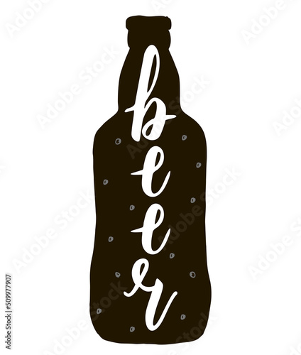 Hand drawn vintage beer bottle. Sketch style. Vector illustration. Hipster. Emblem. Beer pub, brewery, bar logo design with bottle silhouette.