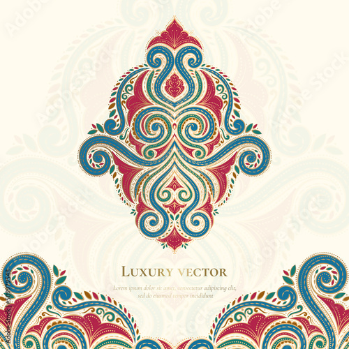 Indian luxury pattern. Vector mandala template. Golden design elements. Traditional Arabic, Turkish motifs. Great for fabric and textile, wallpaper, packaging or any desired idea.