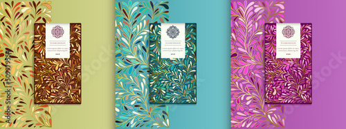 Luxury packaging design of chocolate bars. Vintage vector ornament template. Elegant, classic elements. Great for food, drink and other package types. Can be used for background and wallpaper.